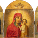 FEINES TRIPTYCHON MIT DER GOTTESMUTTER VON KASAN FLANKIERT VON DEN ERZENGELN MICHAEL UND GABRIEL SOWIE DEN HEILIGEN MITROFAN VON WORONESCH UND ALEXEJ, MANN GOTTES - photo 1