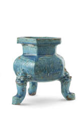 A turquoise glazed tripod exagonal censer