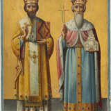 KLEINE IKONE MIT DEN HEILIGEN JOHANNES CHRYSOSTOMUS UND STEFAN UROS III. DECANSKI - Foto 1