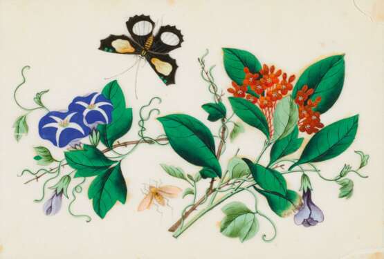 Drei Malereien mit Blumen und Schmetterlingen - Foto 2