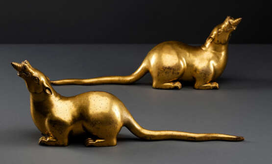 Paar seltene Mungo aus feuervergoldeter Bronze - photo 1