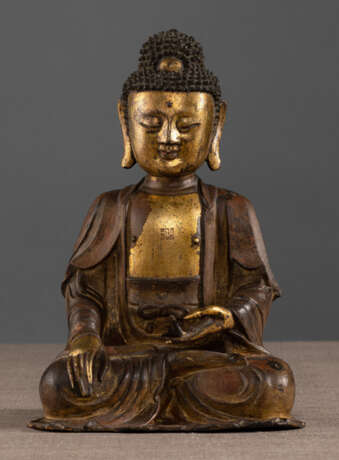 Partiell feuervergoldete Bronze des Buddha Shakyamuni - Foto 1