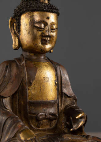 Partiell feuervergoldete Bronze des Buddha Shakyamuni - Foto 3