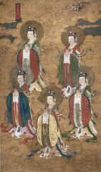 Paar feine buddhistische Malereien auf Seide
