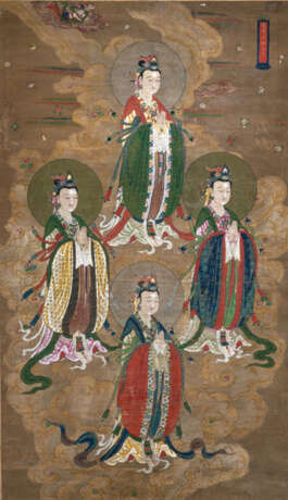 Paar feine buddhistische Malereien auf Seide - Foto 4