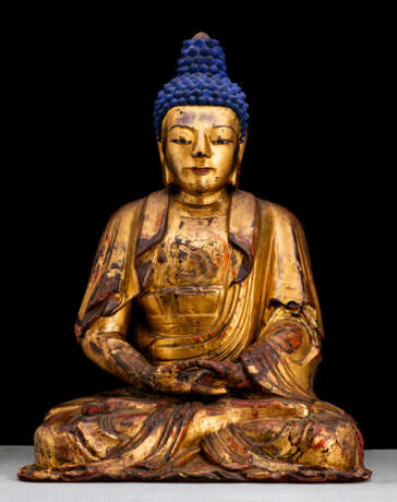 Lackvergoldete Holzfigur des Buddha - Foto 1