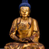 Lackvergoldete Holzfigur des Buddha - Foto 1