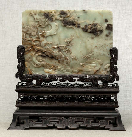 Stellschirm aus Jade mit Hartholz-Stand - Foto 1