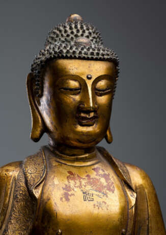 Feine feuervergoldete Bronze des Buddha Shakyamuni - Foto 3