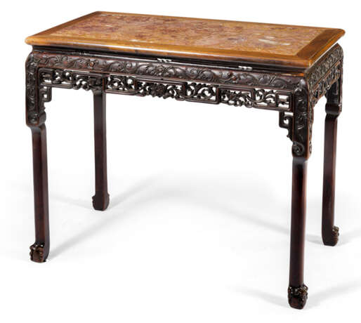 Tisch aus Hartholz mit eingelegter Steinplatte - photo 1