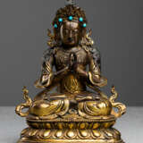 Feine feuervergoldete Bronze des Guanyin auf einem Lotos - фото 1