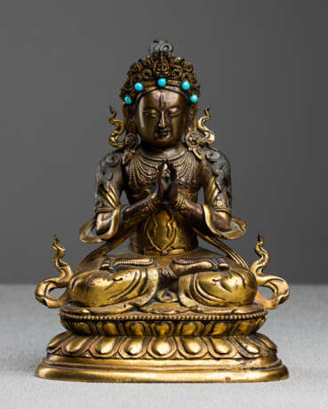 Feine feuervergoldete Bronze des Guanyin auf einem Lotos - Foto 1