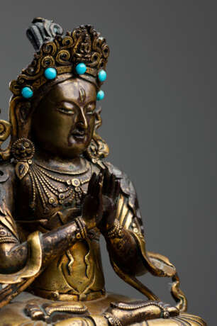 Feine feuervergoldete Bronze des Guanyin auf einem Lotos - фото 2