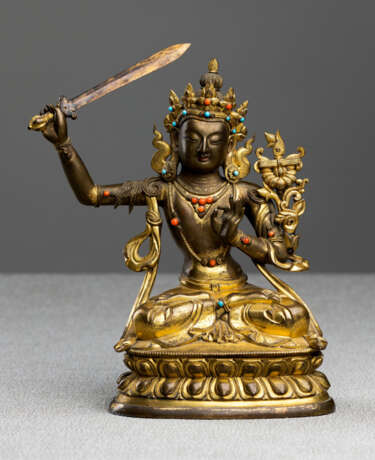 Partiell feuervergoldete Bronze des Manjushri - Foto 1