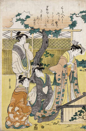 Drei Farbholzschnitte, unter anderem Hosoda Eishi und Utagawa Toyokuni I - photo 1