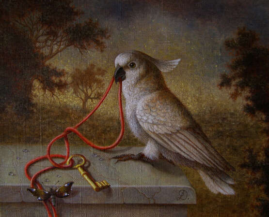 „PapageiSchlüsselSchmetterling.“ Leinwand Ölfarbe Realismus Animalistisches 2014 - Foto 1