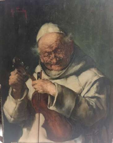 MAX THEDY, "Franziskaner Mönch mit Violine", Öl auf Pappe, signiert und datiert - photo 1