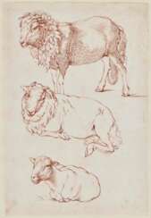 Rugendas, Georg Philipp II., Umkreis. Pferde - Schafe - Liegender Hund - Flöte spielender Hirte