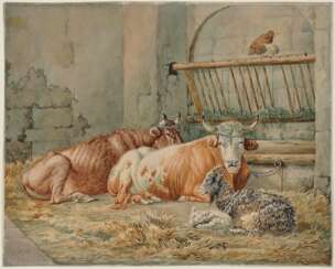 Quaglio, Lorenzo. Kühe und Ziegen im Stall