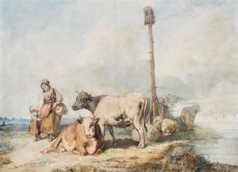 Voltz, Johann Friedrich. Bäuerin mit Kind und Vieh