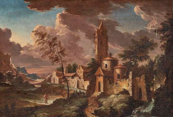 Italien, 17./18. Jahrhundert. Ruinenlandschaft mit Wanderer - Foto 1