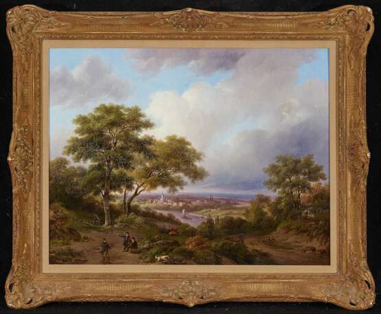 Eckelboom, Hendrik Daniël . Landschaft mit rastenden Reisenden Im Hintergrund Blick auf eine Stadt am Fluss - photo 2