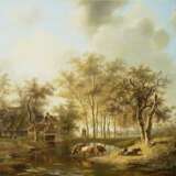 Klerk, Willem de. Uferlandschaft mit Rindern und Hirten Links ein Gehöft, eine Allee im Mittelgrund - photo 1