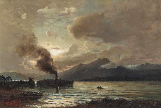 Gude, Hans Fredrick, zugeschrieben. Nächtliche Fjordlandschaft mit Dampfschiff - Foto 1