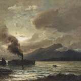 Gude, Hans Fredrick, zugeschrieben. Nächtliche Fjordlandschaft mit Dampfschiff - Foto 1