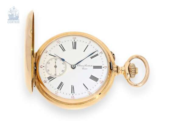 Taschenuhr: hochfeine Vacheron & Constantin Goldsavonnette, um 1880, No. 8414, seltenes Ankerchronometer mit der Sekunde auf "9" - Foto 1