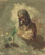 Fiberboard. Kriegel, Willy. Still-life with Christ bust and meadow flowers