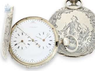 Taschenuhr: äußerst seltene Taschenuhr mit chinesischer Duplexhemmung, springender Sekunde und 2 Zeitzonen, Fleurier um 1860