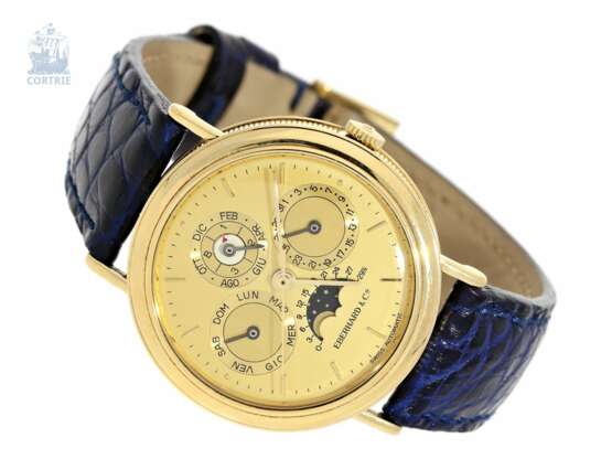 Armbanduhr: vintage Rarität, Eberhard Kalender-Uhr mit ewigem Kalender und Mondphase "Les Quantiemes Ref.30006" in 18K Gold, new-old-stock ! - Foto 1