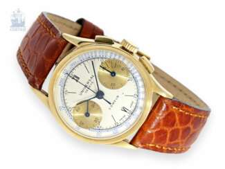 Armbanduhr: Gesuchter vintage Chronograph, Universal Geneve, “Compur”,Ref.5923 in 18K Gold, 40er Jahre