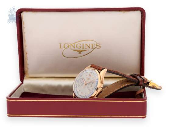 Armbanduhr: sehr seltener Longines Ärzte-Chronograph Ref.6595 in Rotgold, ca. 1955, mit Originalbox - photo 1