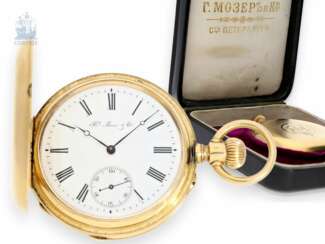 Taschenuhr: besonders schweres, hochfeines Ankerchronometer, Hofuhrmacher des Zaren von Russland, Henry Moser No.95776, um 1885, mit Originalbox