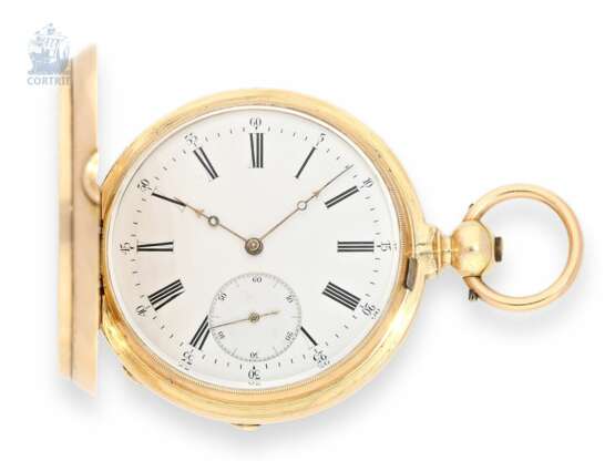 Taschenuhr: schwere Goldsavonnette mit Chronometerhemmung und Antrieb über Kette und Schnecke, Chronometermacher Monnard Geneve No. 101385, ca. 1865 - фото 1