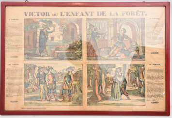 "L´ENFANT DE LA FORET", kolorierte Lithographie, hinter Glas gerahmt, um 1900
