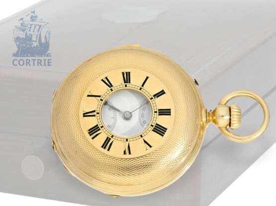 Taschenuhr: technisch hochinteressantes und sehr feines Taschenchronometer mit 1/8 Repetition, Hemmung a Bascule und Kalender, Favre Locle, um 1865 - фото 1