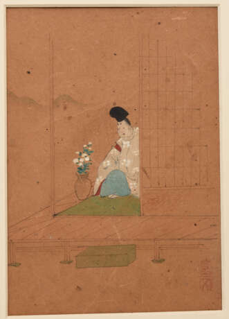 UNBEKANNETR KÜNSTLER, drei Miniaturmalereien, Seidenpapier im Passepartout, Japan, anfang 20. Jahrhundert - Foto 4
