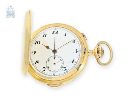 Taschenuhr: große 18K Gold Savonnette mit Minuten-Repetition und Chronograph, Schweiz um 1910 - Foto 1