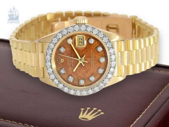 Armbanduhr: extrem seltene vintage Damenuhr, Rolex Datejust Ref.6913 mit Rosenholzzifferblatt und Diamantbesatz, ca. 1979 - фото 1