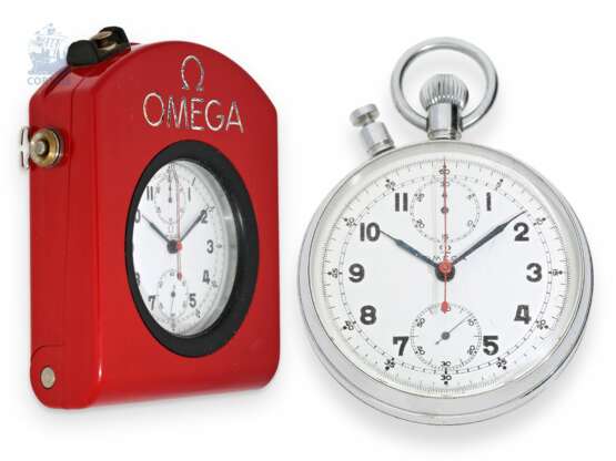 Taschenuhr: Omega Präzisions-Chronograph mit Schleppzeiger, "Olympic Split-Seconds Chronograph Kaliber 1130", mit Originalbox, 60er Jahre - photo 1