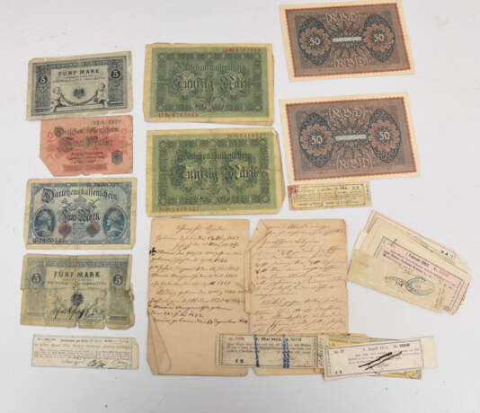 KONV. alte Geldscheine, Essensmarken, Schuldscheine ein Brief uvm. Deutschland, 19./20. Jahrhundert - photo 1