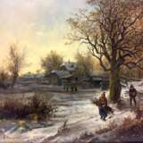 Ignaz Ellminger: "Holzsammler im Winter", Realismus um 1875/80, Öl auf Leinwand, Österreich 19. Jahrhundert, sehr guter Zustand! - photo 5