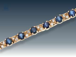Bracelet: antique, fine, and very beautiful, Golden-red sapphire/diamond bracelet
