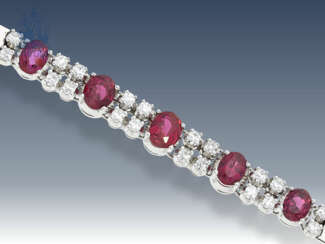 Bracelet: vintage ruby/diamond bracelet, high quality wrought gold, rubies of excellent quality
