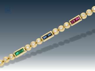 Bracelet: petite, very decorative and modern bracelet with high quality color stones and the finest diamonds