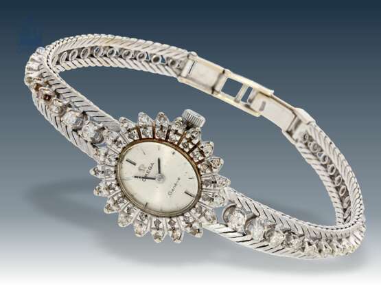 Armbanduhr: sehr dekorative und sehr seltene vintage Omega Schmuckuhr mit Diamantbesatz, 18K Weißgold - Foto 1