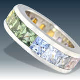 Ring: außergewöhnlicher, moderner Goldschmiedering mit zahlreichen Farbsteinen, Design "RAINBOW" in der teuersten Platinversion - фото 1